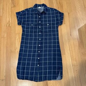 Max Studio Blue Checkered Shirt Dress